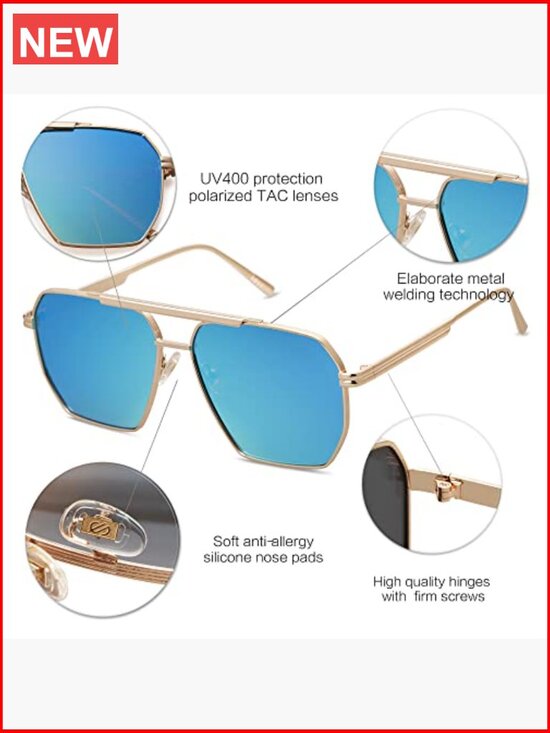Retro Oversized Square Polarized Sunglasses Metal Frame Vintage Classic main image 6